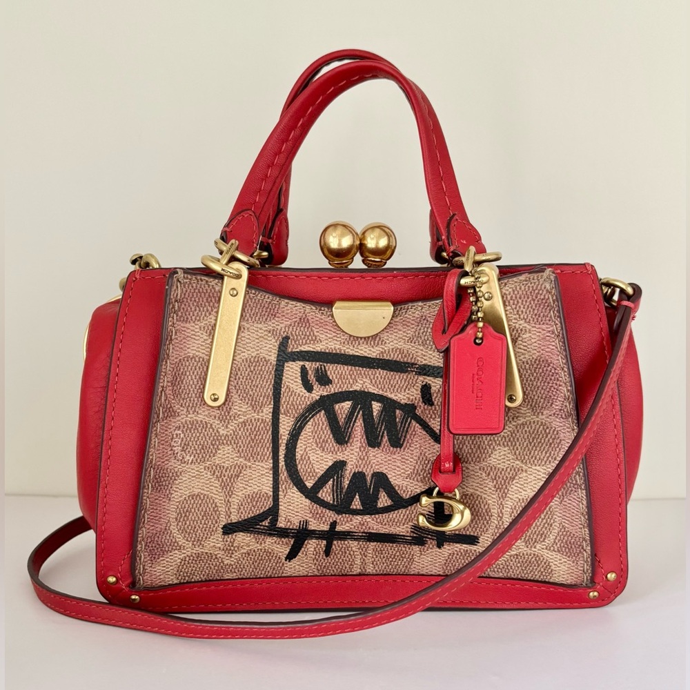 COACH Kisslock Red Dreamer 21 in Signature Canvas With Rexy By Guang Yu